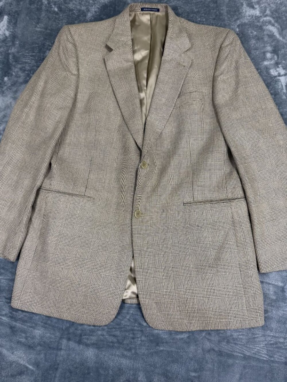 Daniel Cremieux Mens Beige & Black Glen Plaid Two-Button Blazer Jacket 44